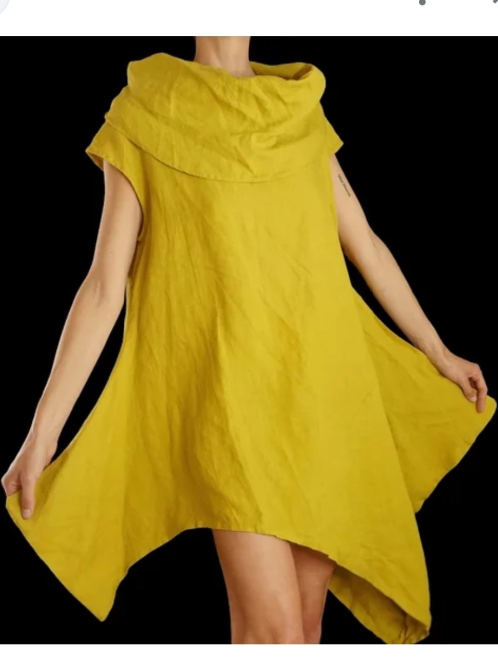 Bryn Walker “NOA”Mustard Linen Asymmetrical Cowl Neck Tunic or Dress